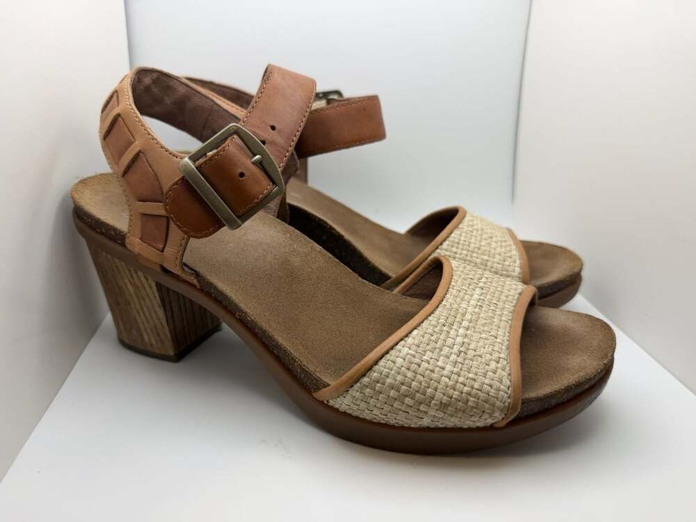 Dansko Debby Brown Leather Woven Block Heel Platform Sandals Size 41